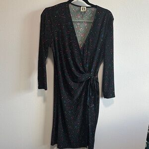 Anne Klein Patterned Long Sleeve Wrap Dress